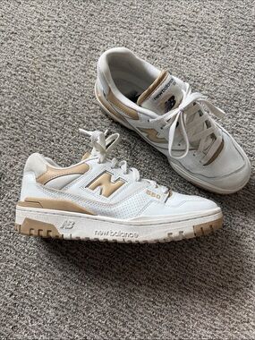New Balance White and Tan 550 Low-Top Sneakers